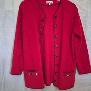 Sag Harbor Red Cardigan open  jacket with Button Detail, size PS